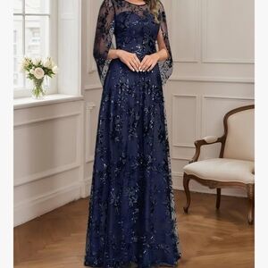 Elegant Navy Blue Evening Gown